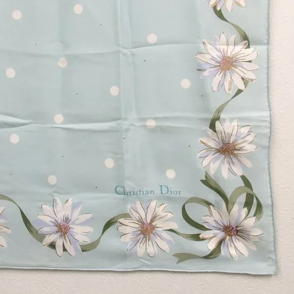 Authentic Christian Dior Floral scarf silk [Used] - Picture 5 of 6